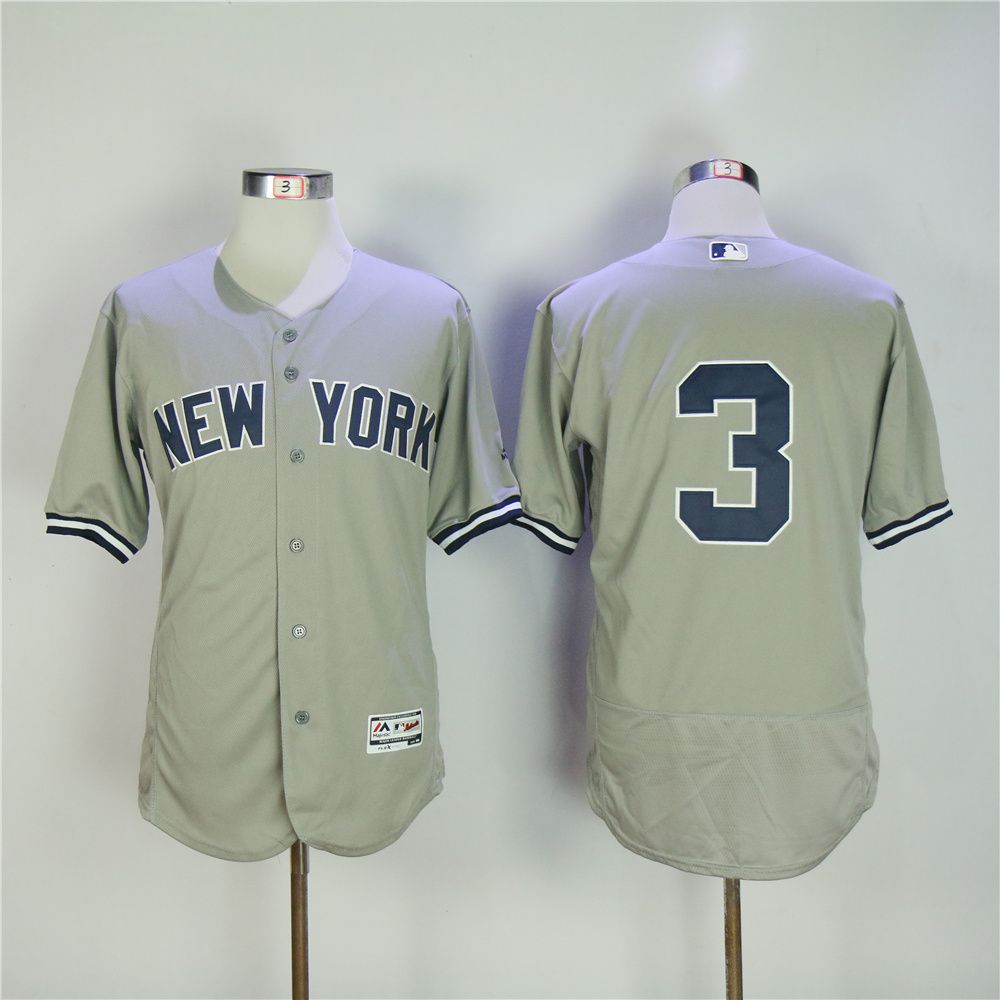 Men New York Yankees 3 No name Grey MLB Jerseys